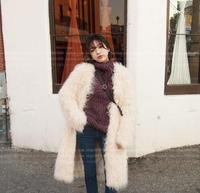 包邮冬季新品韩国名媛气质滩羊毛仿皮草长款加厚保暖外套大衣女