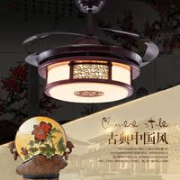 中式吸顶风扇灯古典橡实木吊扇灯全铜电机客厅餐厅卧室隐形风扇灯