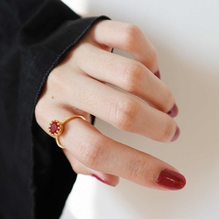 【U家】包邮s925纯银红宝石项链戒指套装 14k包金项链戒指