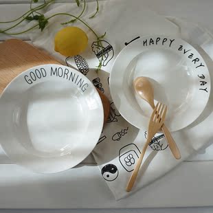 包邮北欧good morning早餐盘子蛋糕盘家用菜盘深盘陶瓷字母盘餐具