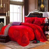 床上用品四件套纯棉1.8x2.2米 全棉加厚婚庆大红2.0x2.3m床单被罩