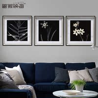 现代简约黑白花卉摄影客厅沙发背景墙书房卧室三联装饰画餐厅壁画