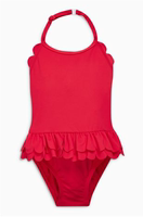 NEXT英国代购新款女童女宝泳衣全大红色单吊带泳衣