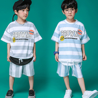 三只熊韩国童装夏装男童[现货]条纹贴布运动套装 1H82