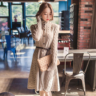 韩版女装新品秋冬装外套麻花长款开衫宽松加厚针织毛衣女连衣裙