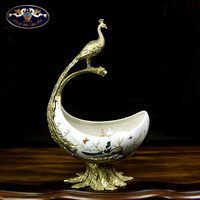欧式水果盘家用客厅茶几摆件美式奢华创意孔雀造型陶瓷镶铜工艺品