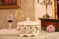 欧式金玫瑰储物罐手绘鎏金浮雕陶瓷带盖子创意密封罐糖果盒首饰盒