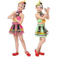儿童演出女童服饰少数民族舞台演出服装苗族舞蹈裙演出服装送头饰