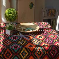 棉麻书桌布几何菱形方桌布东南亚民族风餐桌布艺圆桌布茶几布台布