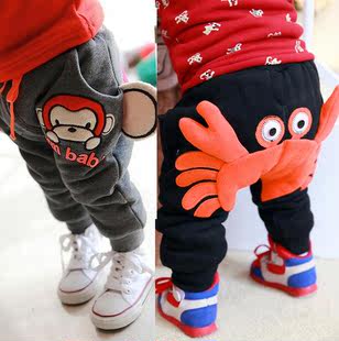 1-2-3岁童装男童棉裤儿童宝宝冬季加厚加绒长裤保暖卡通螃蟹裤子