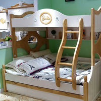 地中海实木双层床上下子母床儿童带楼梯柜1.5韩式田园三层床