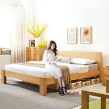 全实木床白橡木家具环保双人床1.5米1.8米北欧简约粗腿中式床特价