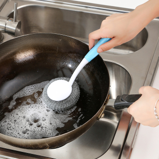 厨房可挂式带柄钢丝球 去油污清洁刷子 长柄洗锅刷洗碗刷清洁球