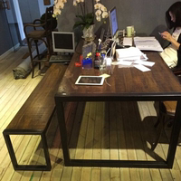 美式复古铁艺餐桌做旧实木书桌简约休闲咖啡厅奶茶店餐桌椅组合