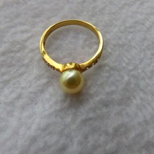 9K金镶海水珍珠戒指 情侣对戒首饰品黄金 K金镶嵌戒指 指环