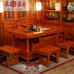 茶桌椅组合南榆木茶艺桌实木中式仿古典茶道茶台将军台新款1.7米
