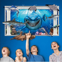 海底世界自粘墙贴画儿童房主题酒店婴儿游泳馆海豚3D立体海洋壁画