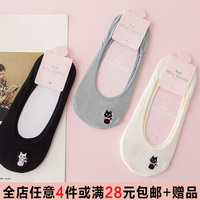 春夏日系女士硅胶防滑隐形袜浅口船袜可爱卡通猫咪纯棉袜子软妹袜
