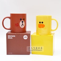 韩国动漫周边原盒装莎莉鸡布朗熊陶瓷马克杯水杯咖啡杯情侣礼物