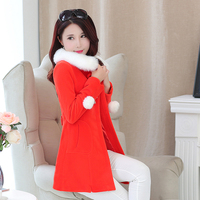 2016秋冬新款韩版修身显瘦女装毛领羊毛呢子外套短款长袖潮流大衣