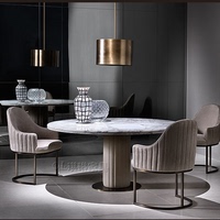 新古典不锈钢圆餐桌大理石样板房餐台办公桌小户型洽谈桌咖啡桌
