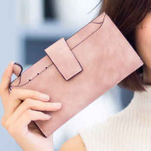 KQueenStar新款时尚潮韩版简约纯色多卡位大容量女士长款钱包皮夹