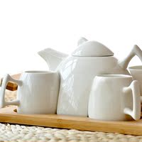 特价北村穗竹制托盘纯白色日式陶瓷6件茶具套装 茶壶