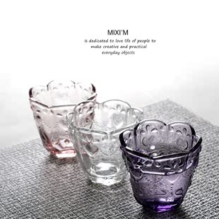 MIXIM家居 zakka心形复古水杯果汁杯浮雕玻璃杯透明咖啡杯牛奶杯