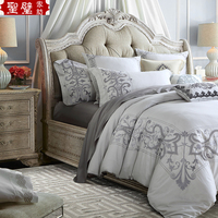 欧式刺绣全棉四件套 白色美式纯棉1.8米床上用品样板房多件套别墅