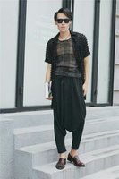 欧美风范儿日系韩版中长款短袖衬衫潮男夏季透视料子个性宽松薄款