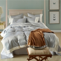 欧式纯色水洗真丝四件套纯棉床单被套1.8m双人简约公主风床上用品