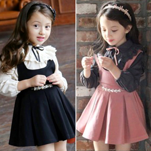 女童秋装套装2016新款长袖背带儿童连衣裙 公主裙两件套纯棉韩版