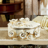 欧式陶瓷描金糖果盒摆件 奢华象牙瓷糖果罐首饰干果零食收纳盒