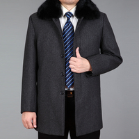 中年男士呢子大衣中长款加绒加厚带毛领爸爸装中老年毛呢大衣外套