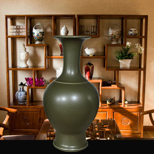 景德镇陶瓷器 茶叶末釉仿古花瓶 全手工 单色釉书房摆件 中式明清