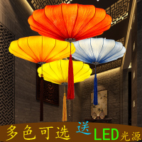 新中式布艺圆形吊灯仿古典餐厅茶楼会所客厅创意东南亚装饰红灯笼