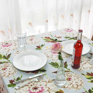 北欧宜家桌布 全棉加厚帆布田园蓝色大花白色花朵茶几台布餐桌布