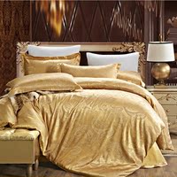 天丝床单四件套贡缎提花欧美风欧式床上用品金黄驼色双人床上套件