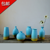 创意摆件家居装饰品手工花器禅意蓝色小花瓶陶瓷干花花插简约水培