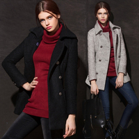 欧美风羊绒呢子大衣女中长款冬季2016新款双排扣修身加厚外套风衣