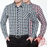 中青年男士商务休闲长袖方领格子衬衫2016夏季韩版修身爸爸装衬衣