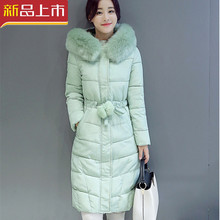 2016冬季韩版时尚修身羽绒棉衣女中长款连帽大毛领加厚保暖外套潮
