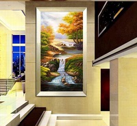欧式纯手绘油画风景客厅装饰画玄关走廊过道楼梯山水竖版手工挂画