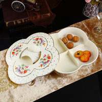 欧式陶瓷创意 复古干果盒干果盘 分格带盖多用婚庆 糖果零食盘盒