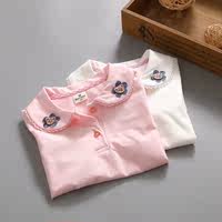 2017夏季童装新款韩版女童儿童纯棉纯色白色宝宝短袖t恤 小熊半袖