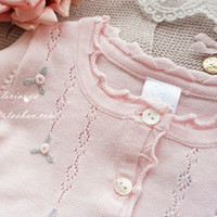 英国订单 柔软纯棉  2-6岁女宝宝薄针织开衫纯手工刺绣的蔷薇花