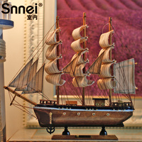 Snnei 小帆船 复古工艺船桌面实木摆件客厅软装饰帆船模型33cm