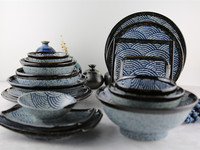 日本进口美浓烧釉下彩日式和风陶瓷餐具平盘深盘汤盘子碟子