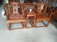 中式皇宫椅仿古实木榆木圈椅明清雕花皇宫椅茶几三件套