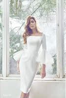 泰国代购 Poem 2017春夏女新款蓬蓬袖白色连衣裙 修身中袖仙女裙